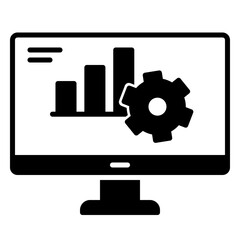 Progress icon with computer and data gear