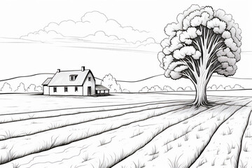 Coloring pages of landscape with a house