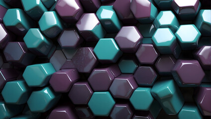 Highly Polished Hexagonal Blocks in Light Green and Purple Background Wallpaper Generative AI