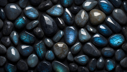 Highly Polished Blue Opaque Labradorite Glowing Stone Background Wallpaper Generative AI