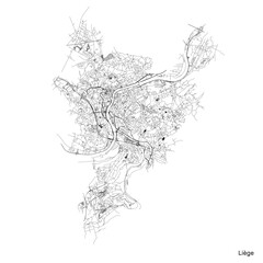 Fototapeta premium Liege city map with roads and streets, Belgium. Vector outline illustration.