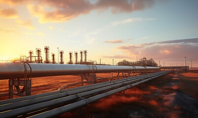 Fototapeta premium Industrial zone, Steel pipelines and valves against blue sky background.