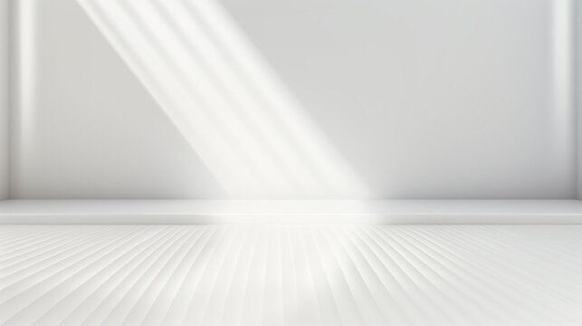 Fototapeta Abstract white light on wall background for display product. Mockup with blank empty scene concept with Generative Ai.