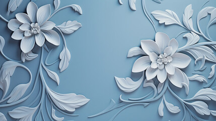 vertical blue vintage floral - obrazy, fototapety, plakaty