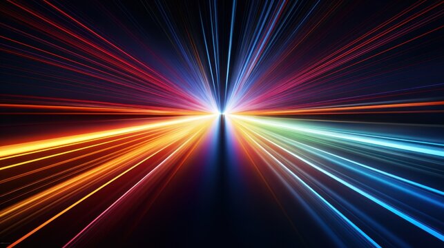 Multicolored light streaks form a flat line in a dark background