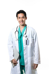 Fototapeta premium Chinese doctor wearing Green Scrubs & white coat.