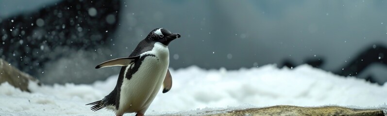 Obraz premium Penguin marching. Banner