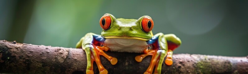 Frog in wild. Banner - obrazy, fototapety, plakaty