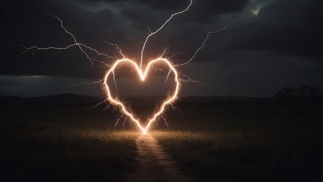 A heart shaped lightning photo effect from Generative AI