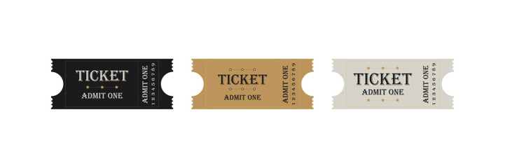 Vector set of templates for tickets to cinemas, clubs, concerts, performances, events, parties, festivals. Just add your own text. Collection
on a white background, suitable for print and web.