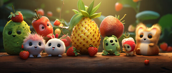 Adorable little fruit creatures charming lively
