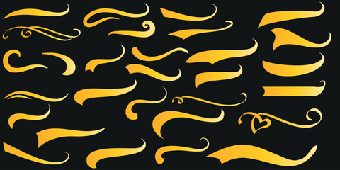 Golden swirls, elegant curves on a black background. Perfect for luxury, ornate designs, upscale branding. Enhances visual appeal, adds sophistication and style.