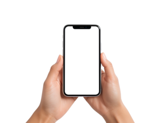 Hands with blank screen smartphone isolated on transparent or white background. Using smartphone for business working, social media. Network technology. PNG