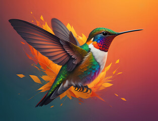 Obraz premium fliegender Kolibri auf abstraktem Ast