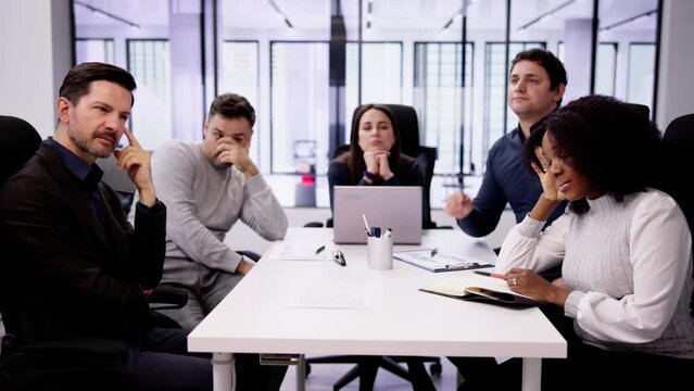 Diverse Tired Young Businesspeople Bored During Meeting