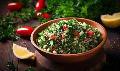 Tabbouleh salad with pomegranate and parsley