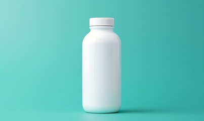 White plastic bottle for pills or food supplement on color background