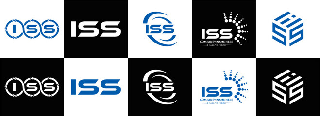 ISS logo. I S S design. White ISS letter. ISS, I S S letter logo design. Initial letter ISS letter logo set, linked circle uppercase monogram logo. I S S letter logo vector design.	

