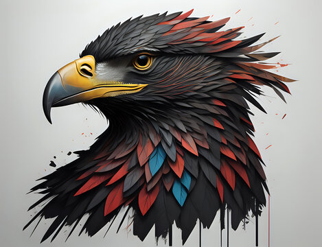 schwarzer Adler mit roten Federn