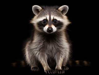 a raccoon sitting on a black background