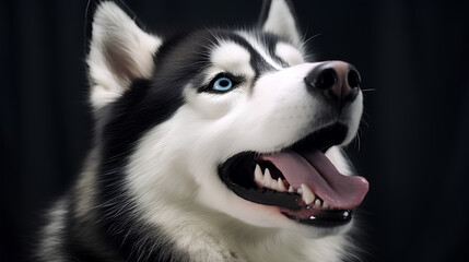 Close-up Siberian Husky dog smile, The background is smooth.