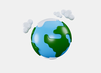  Realistic 3d design of Planet Earth with clouds isolated. Global Warming and Climate Change Concept. Save the planet. World map 3d render illustration.              