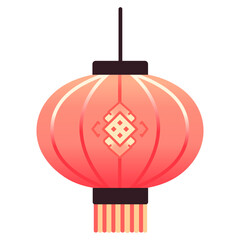 Cute red Chinese lantern flat style, vector illustration isolated clip art. Decoration for Chinese New Year celebration, traditional, hanging