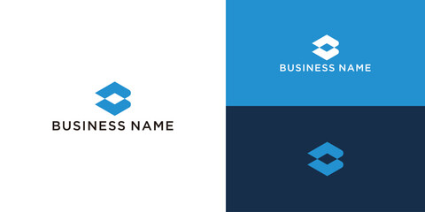 Abstract blue B letter logo design on white, blue, and dark blue backgrounds.