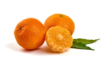 Ripe tangerine fruits, isolated on a white background.