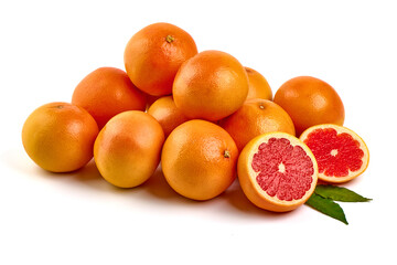 Pink ripe grapefruit, isolated on white background.