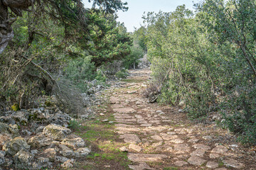 Scenic views of Roman road near Uzuncaburç, is an archaeological site in Mersin Province, Turkey,...