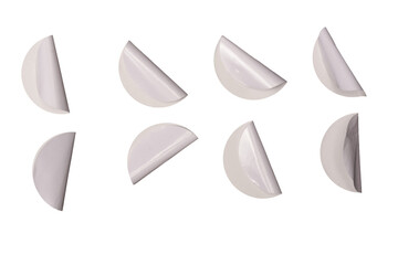 Round white stickers, blank tags labels isolated on a white background.