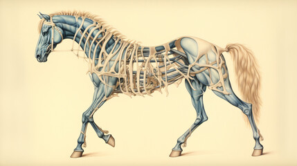 Illustration of the horse skeleton that is medically - obrazy, fototapety, plakaty