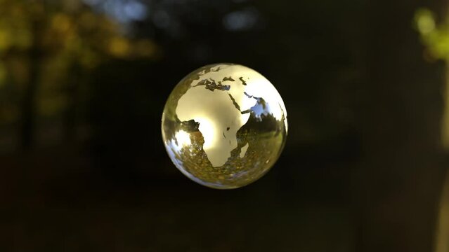 Crystal globe in a forest. Concept of environmental protection