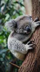 Koala bear sleeping. Vertical background