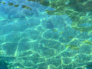 Sea blue turquoise water smooth stones pebbles underwater.