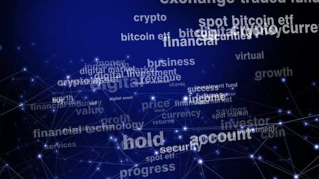 Cryptocurrency market digital money spot bitcoin etf investment and connected lines in finance industry with potential for profit and wealth through virtual currency