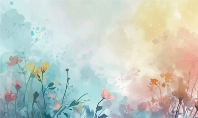 watercolor background with flowers - obrazy, fototapety, plakaty