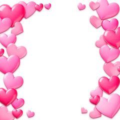Obraz premium Pink frame with hearts for Valentine's day. Isolated on white background. For greeting card, banner