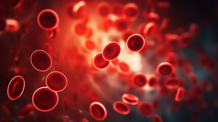 Red blood cells on blurred background with copy space