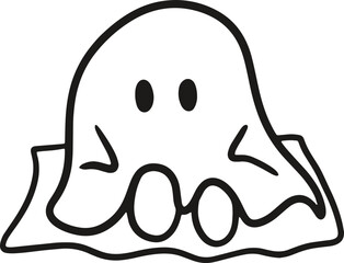 summer cute hooded ghost coloring simple lines illustration