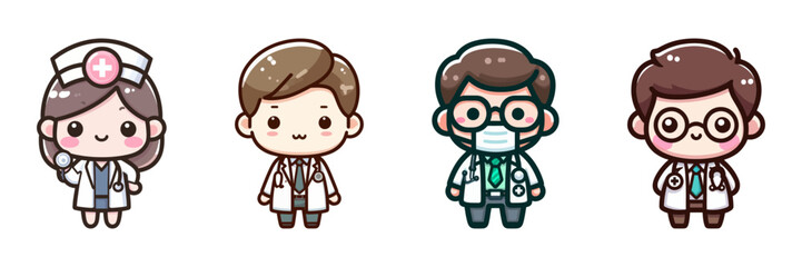 Cute doctor icon set. Cartoon vector
