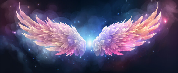 Iridescent angel wings celestial deep space web - obrazy, fototapety, plakaty