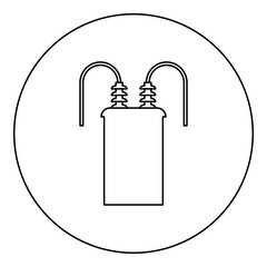 Electric transformer high voltage substation energy power icon in circle round black color vector illustration image outline contour line thin style