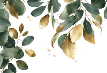Bouquet made of green and golden watercolor eucalyptus leaves wedding illustration - Powered by Adobe
