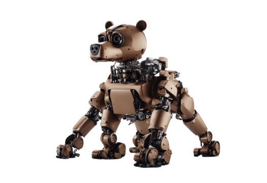 Brown bear robot funny robotic animal isolated over white background