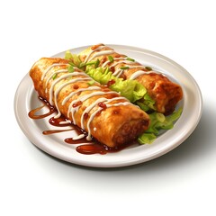 Chimichanga on plate on white background. Fresh Chimichanga.