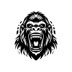 Obraz premium Vector logo of a raging gorilla. Professional logo of a mad kong. Black and white logo of an ape isolated on a white background.