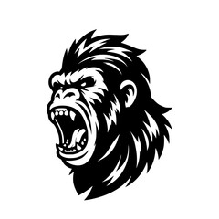 Vector logo of a raging gorilla. Professional logo of a mad kong. Black and white logo of an ape isolated on a white background.