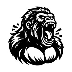 Vector logo of a raging gorilla. Professional logo of a mad kong. Black and white logo of an ape isolated on a white background.